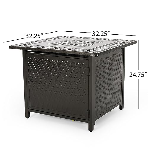 Christopher Knight Home Christy Outdoor 4-Seater Wicker Swivel Chair and Fire Pit Set Mixed Brown Mixed Khaki Hammered Bronze