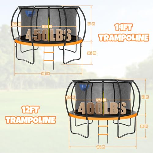 Kiivakii Outdoor Trampoline with Basketball Hoop & Enclosure Net Orange
