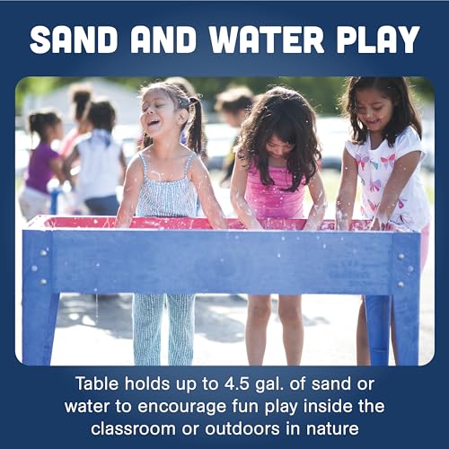Constructive Playthings Sand and Water Activity Table for Kids Ages 1-3, Blue/Red