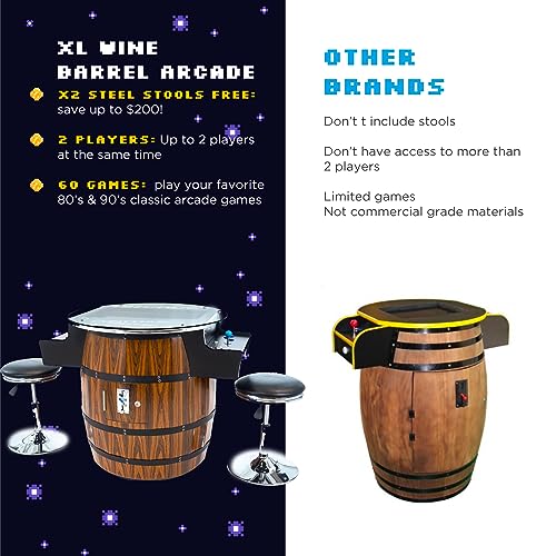 Creative Outdoor Distributor Wine Barrel Style Arcade Machine with Tempered Glass Top and 2 Sanwa Joysticks