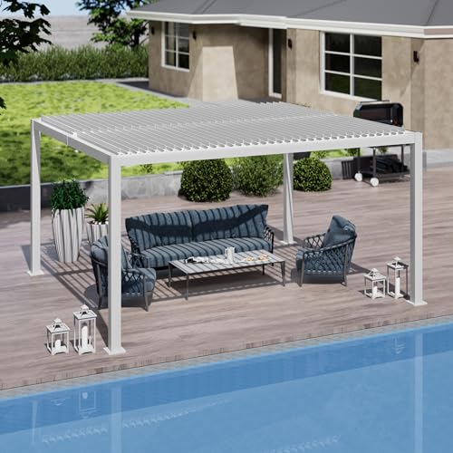 Kozyard Outdoor Louvered Pergola with Adjustable Roof White 12' x 14'