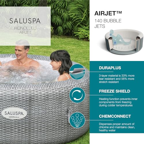 Bestway SaluSpa Honolulu AirJet Inflatable Hot Tub with Seat & Headrest Set Gray