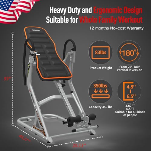 HARISON Heavy Duty Inversion Table for Back Pain Relief 350 LBS Capacity with 3D Memory Foam Black+Red