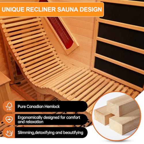 Amocane Infrared Hemlock Wooden Sauna Room with Recliner, Oxygen Bar, 1-2 Person, Left Sauna Room