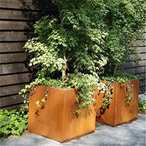 GZGNEEVL Corten Steel Planter Box 32 Inch Large Square Cube Rustic Metal Outdoor Planter