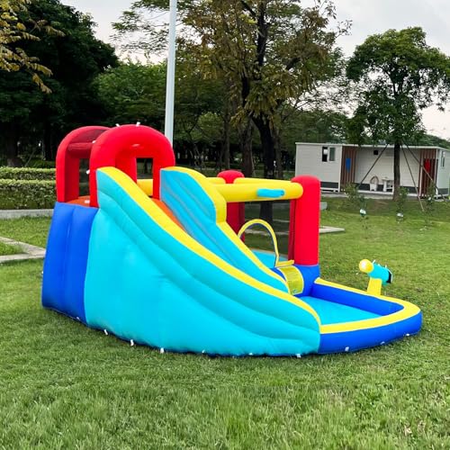 Mighty Hand Inflatable Jumper Bounce House with Water Slide and 480W Blower Red/Blue