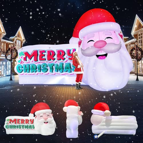 WARSUN 21x13Ft Giant Inflatable Santa Claus with LED Light for Outdoor Christmas Decor Red & White & Green
