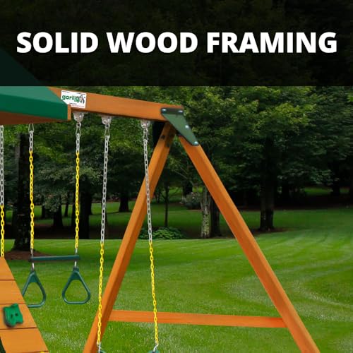 Gorilla Playsets Ozark II Wood Swing Set with Green Vinyl Canopy