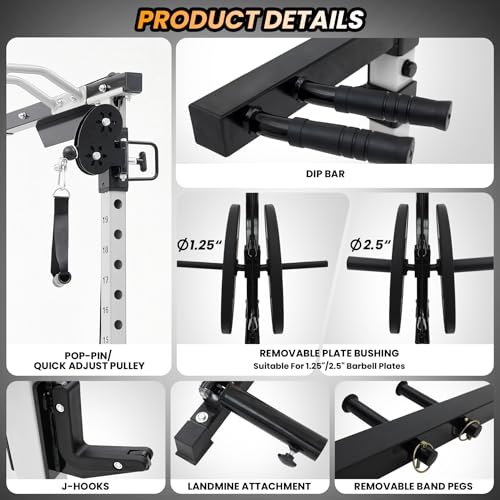 TROPOW 2000lbs Multi-Function Power Cage with J-Hooks and Dip Handles, Black/White