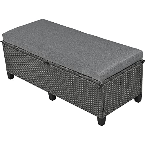 Merax 5-Piece Outdoor Patio Furniture Set, All Weather Sectional PE Rattan Sofa with Dining Table and Bench, Grey
