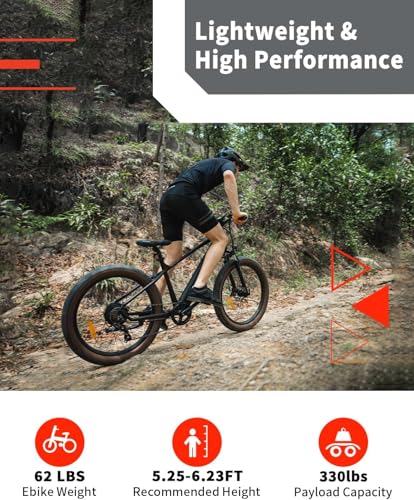 Luckeep 1200W Electric Mountain Bike with Lock, 26" Fat Tire, 48V Battery