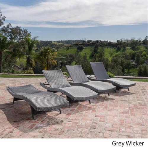 Afuera Living Modern Outdoor Grey Wicker Chaise Lounge Set of 4