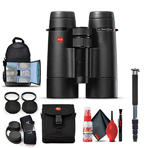 Leica 7x42 Ultravid HD-Plus Binoculars Blue with Backpack, Monopod, Cleaning Set, Cap Keepers, Neck Strap