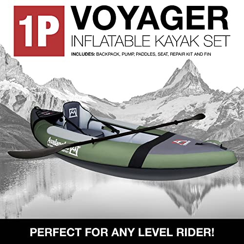 Avalanche 1-Person Voyager Inflatable Kayak Set Blue/Green