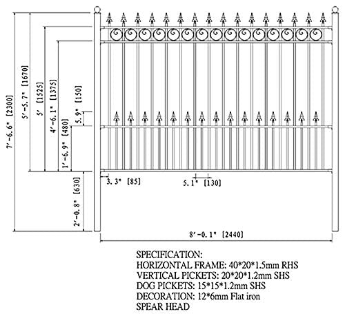 ALEKO Security Fencing Kit 2-Panel Steel Fence Modern Garden Anti-Rust Panels 8x5 Prague