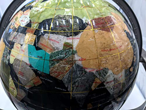 Unique Art Since 1996 Black Pearl Swirl Gemstone Globe with Silver Stand