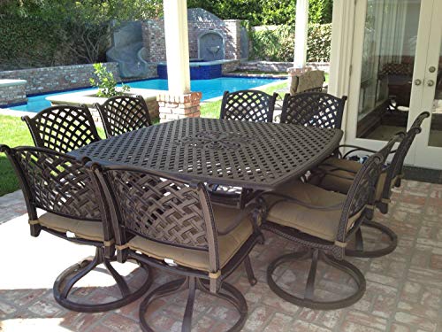 theWorldofpatio Nassau Cast Aluminum 8-Person Patio Dining Set with Lazy Susan Antique Bronze
