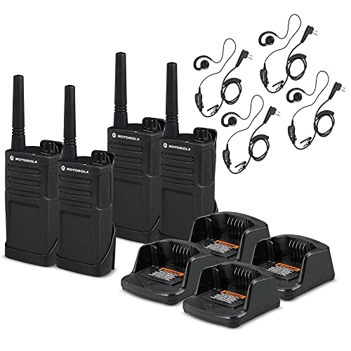 Motorola Solutions 4-Pack RMM2050 On-Site 2-Way Radio with HKLN4604 PTT Earpiece Bundle Black