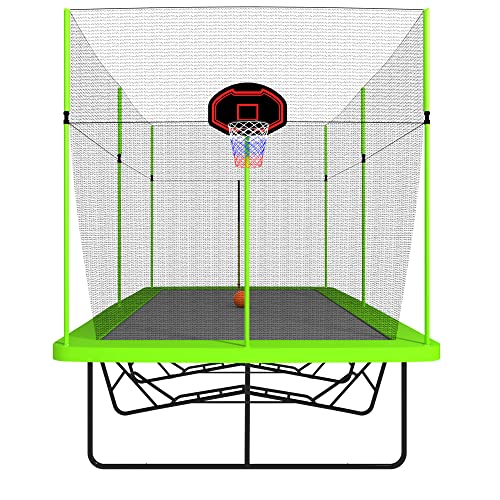 NicBex Outdoor Rectangular Trampoline with Enclosure 10ft x 17ft Green