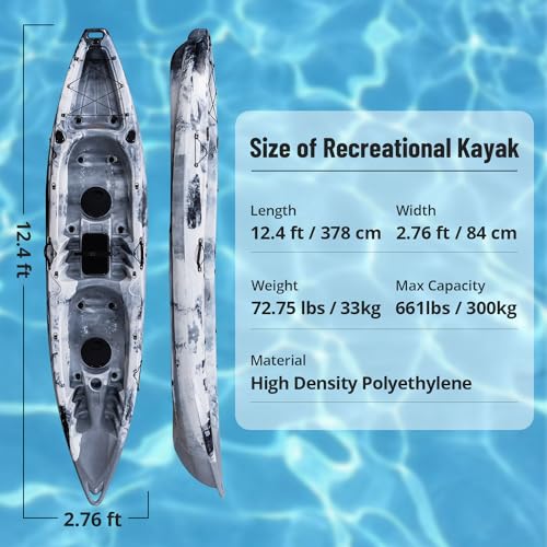 Towallmark Tandem Fishing Angler Kayak 12.4Ft 660lbs Capacity White Black
