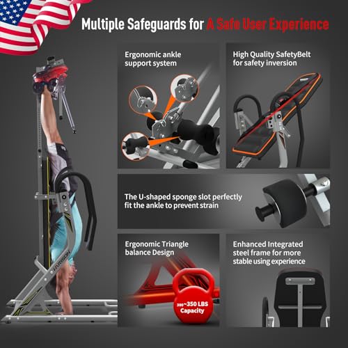 HARISON Heavy Duty Inversion Table for Back Pain Relief 350 LBS Capacity with 3D Memory Foam Black+Red