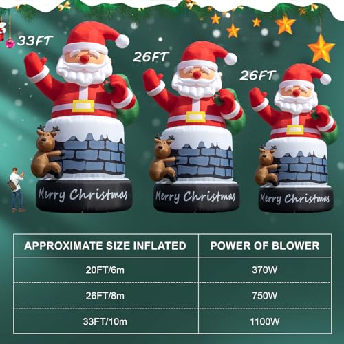 Inflantteble Giant Christmas Inflatable Santa Claus with Reindeer in Chimney 20FT Red