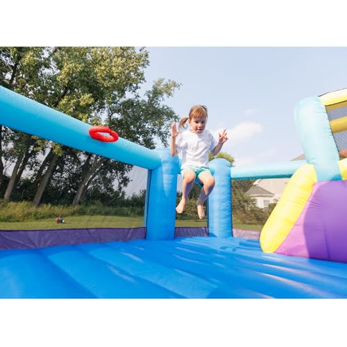 Bounceland Pop Star Inflatable Bounce House with Slide and Basketball Hoop Blue