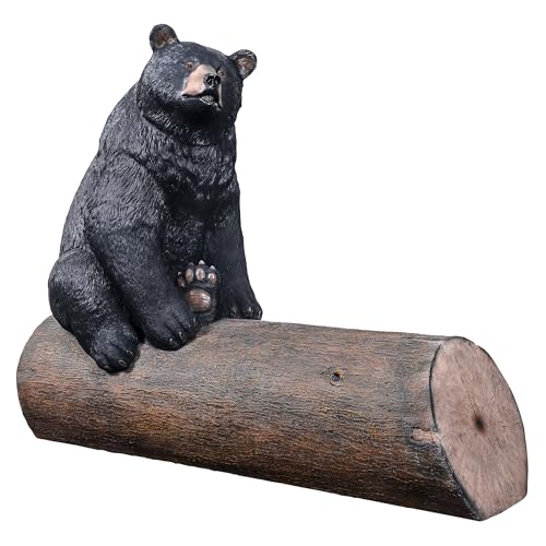 Design Toscano Black Bear on a Log Sculptural Bench 62 Inch Wide Black/Brown
