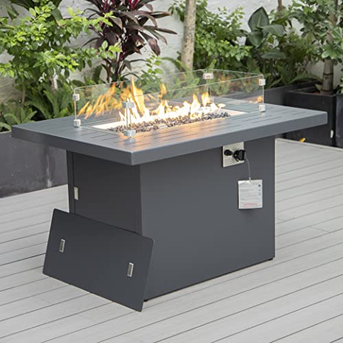 LeisureMod Hamilton 7-Piece Modular Outdoor Sectional Set with Fire Pit Table Green