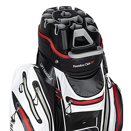 Founders Club Premium Cart Bag with 14 Way Organizer Divider Top White with Red