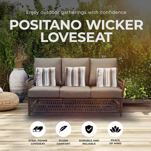 Four Seasons Courtyard Positano 3 Seater All Weather Wicker Loveseat Beige