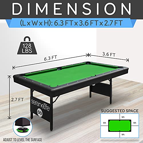 SereneLifeHome 6-Ft Folding Pool Table - Foldable Billiard Game Table with Accessories