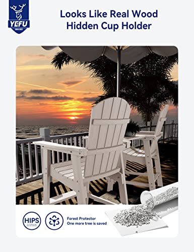 YEFU Tall Adirondack Chair Set of 4 with Connecting Tray, Weather Resistant Patio Stools White