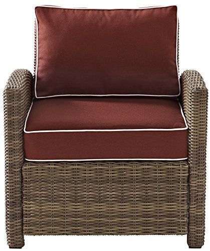 Crosley Furniture Bradenton 5-Piece Outdoor Loveseat Patio Furniture Set Brown with Sangria Cushions