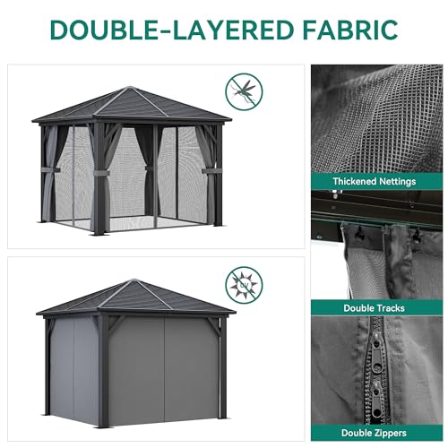 YITAHOME 10x10ft Hardtop Gazebo with Nettings and Curtains, Heavy Duty Galvanized Steel, Gray