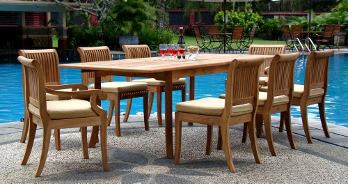 WholesaleTeak 7 Pc Luxurious Grade-A Teak Dining Set - 94" Double Extension Rectangle Table & 6 Giva Chairs Teak