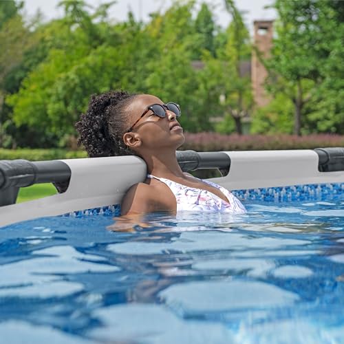 Bestway Steel Pro MAX 20 Foot x 52 Inch Round Above Ground Swimming Pool Set Gray