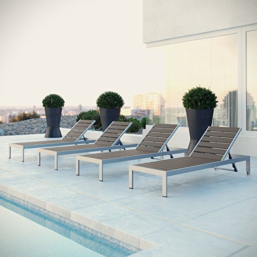 Modway Shore Aluminum Outdoor Patio Poolside Chaise Lounge Chairs Grey