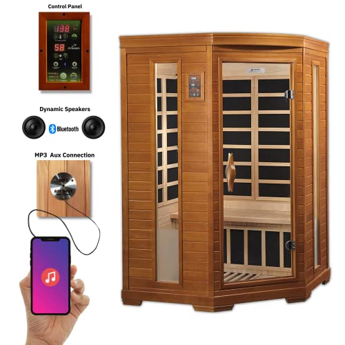 DYNAMIC SAUNAS Hemming 2 Person Infrared Corner Sauna Dark Honey Stain