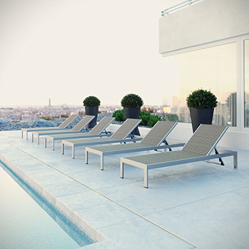 Modway Shore Aluminum Wicker Rattan Outdoor Patio Chaise Lounge Chairs Grey