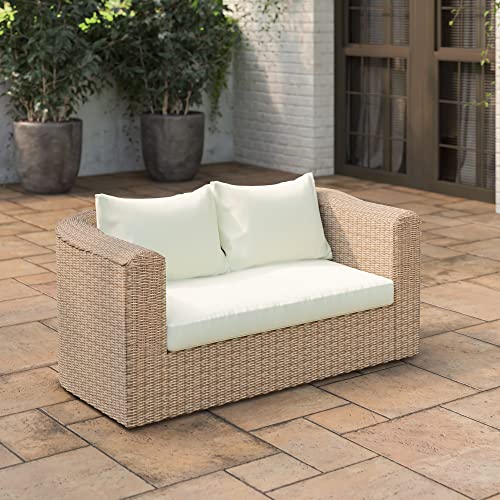 TK Classics LS2021-W46-J1 Loveseat Almond Wicker with White Cushion