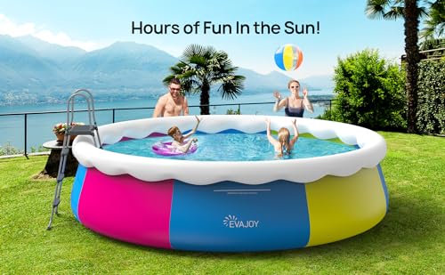 KLKE Inflatable Round Above Ground Swimming Pool Set Blue