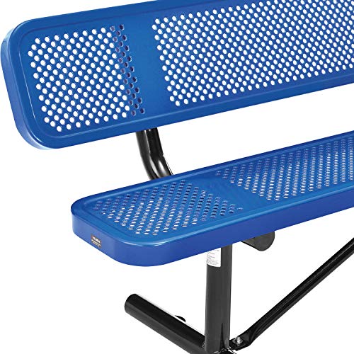 Global Industrial 96" Perforated Metal Outdoor Picnic Bench with Backrest Blue