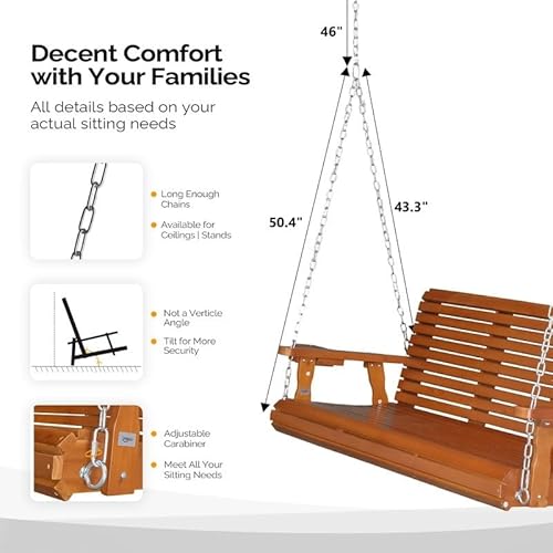 Brown Wood Porch Swing with Cup Holders and Phone Slot Water Resistant Brown