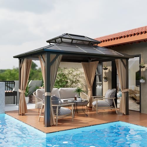 GAOMON 10'x12' Hardtop Gazebo Brown