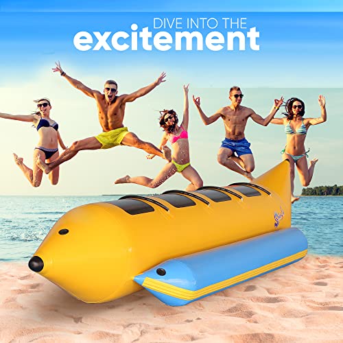 SereneLife Inflatable Floating Banana Boat Towable Tube Yellow