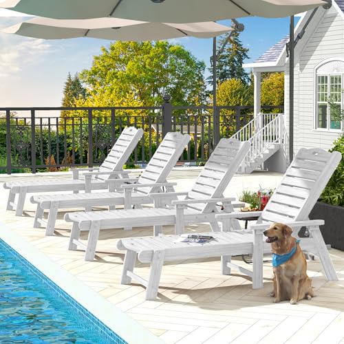 DWVO Patio Lounge Chair Set of 4 Oversized HDPE with 5-Position Backrest White