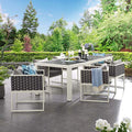 Modway Stance Outdoor Patio Woven Rope 7-Piece Dining Furniture Set White Gray
