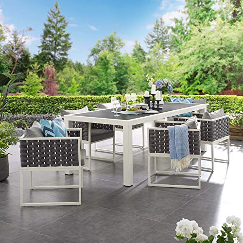 Modway Stance Outdoor Patio Woven Rope 7-Piece Dining Furniture Set White Gray