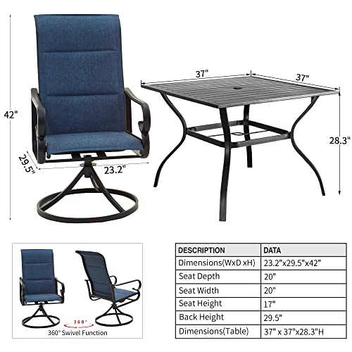PatioFestival 5-Piece Metal Outdoor Dining Set with Swivel Rocker Chairs Blue